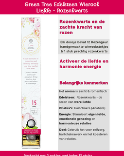 Edelsteenwierook Liefde - Rozenkwarts - 3 pakjes - Green Tree Luxe wierook - Gemstone Incense Love